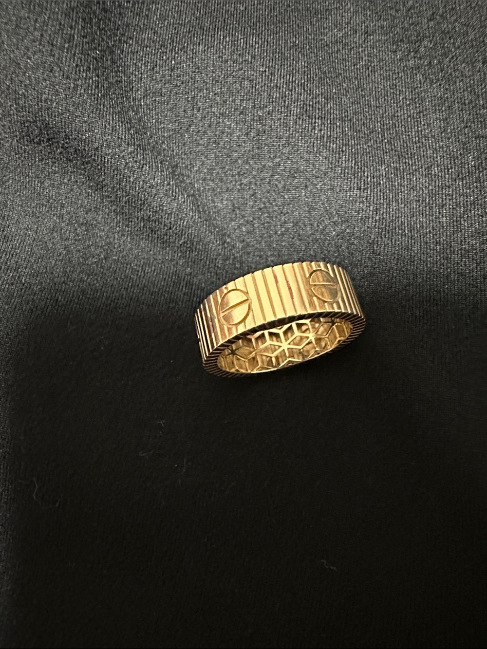 Gold Textured Screw Accent Women's Ring
